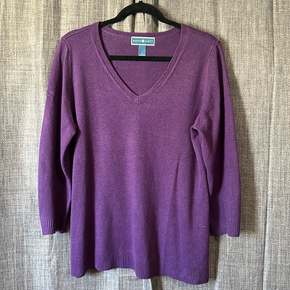 Karen Scott purple vneck acrylic 3/4 sleeve sweater size large